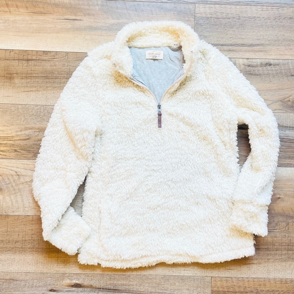 Weatherproof Cream Plush Faux Fur Quarter Zip Pullover Jacket Size Small